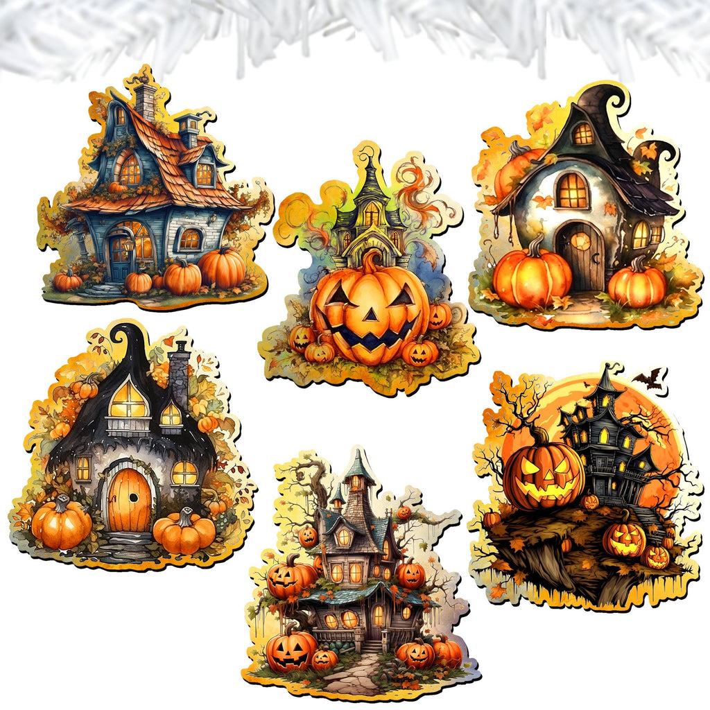 Spooky Houses Clip-On Wood Ornaments, Set of 6