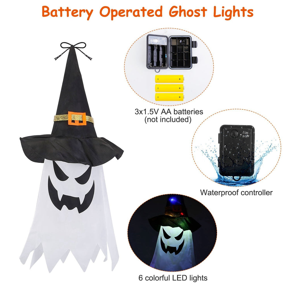 Ghost & Witch Hat Hanging Lantern String Lights – 11.6 ft