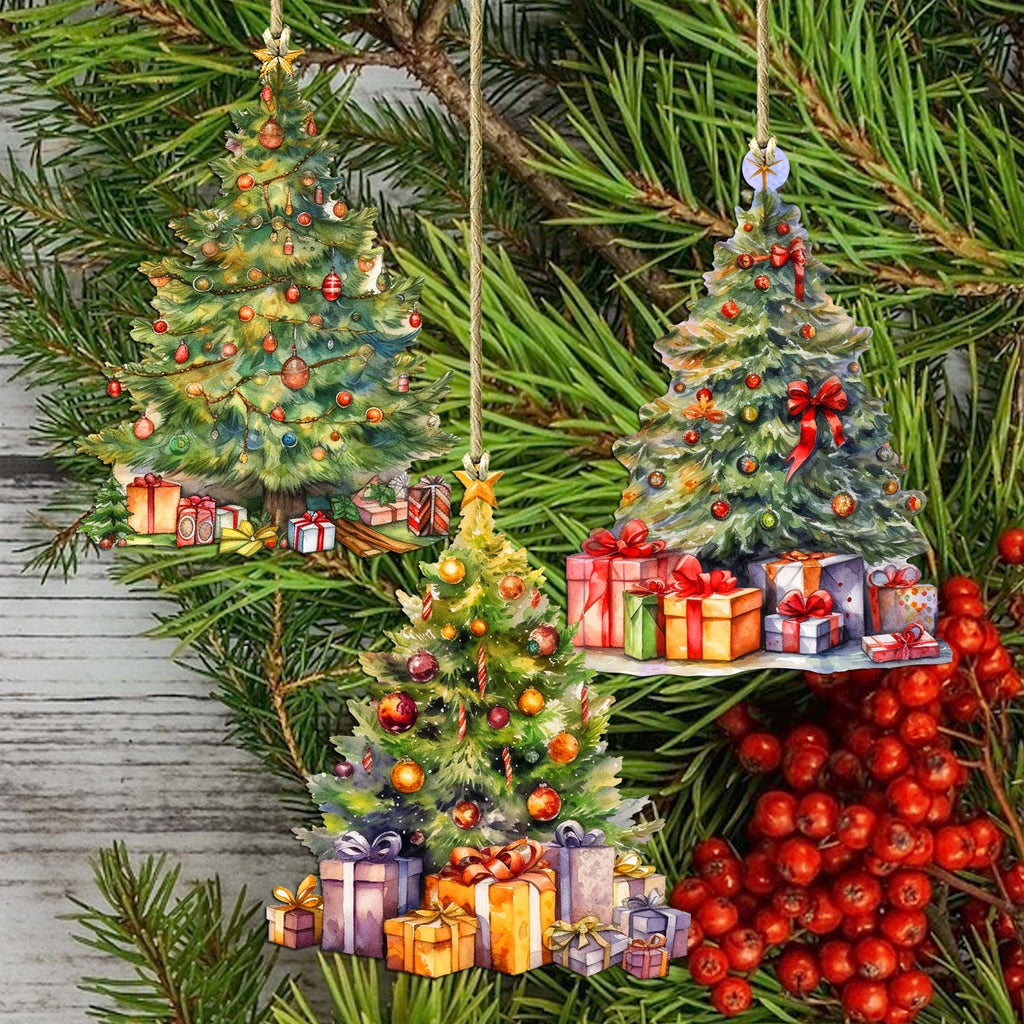 Christmas Tree Decorative Eco Wood Ornaments Set of 3 by G. Debrekht - Christmas Decor - 8091044-S3