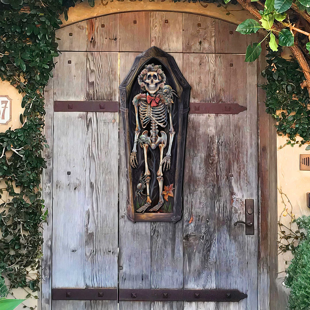 Skeleton Coffin Wooden Door Hanger – Halloween Decor