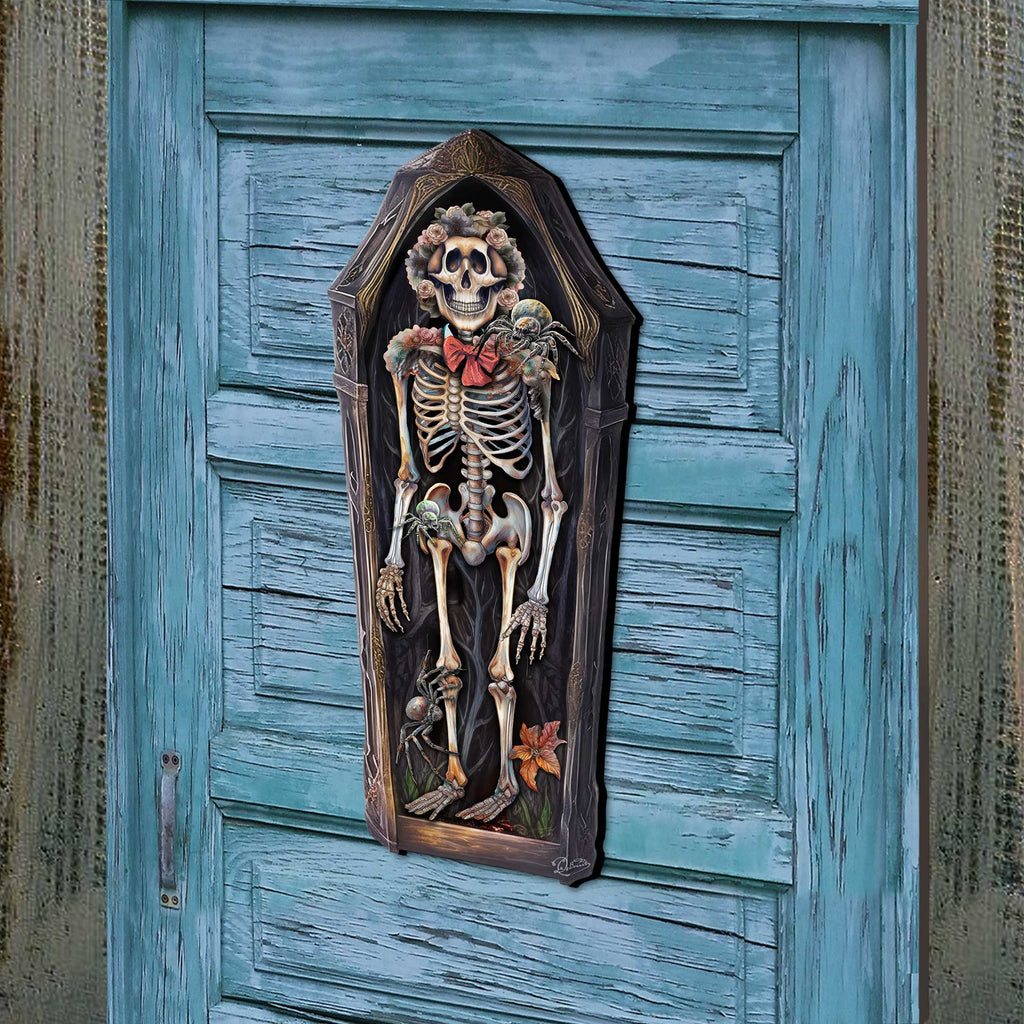 Skeleton Coffin Wooden Door Hanger – Halloween Decor