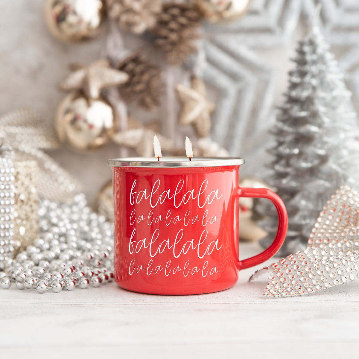 Holiday Candle Mug 16 oz – Reusable Red Metal Mug