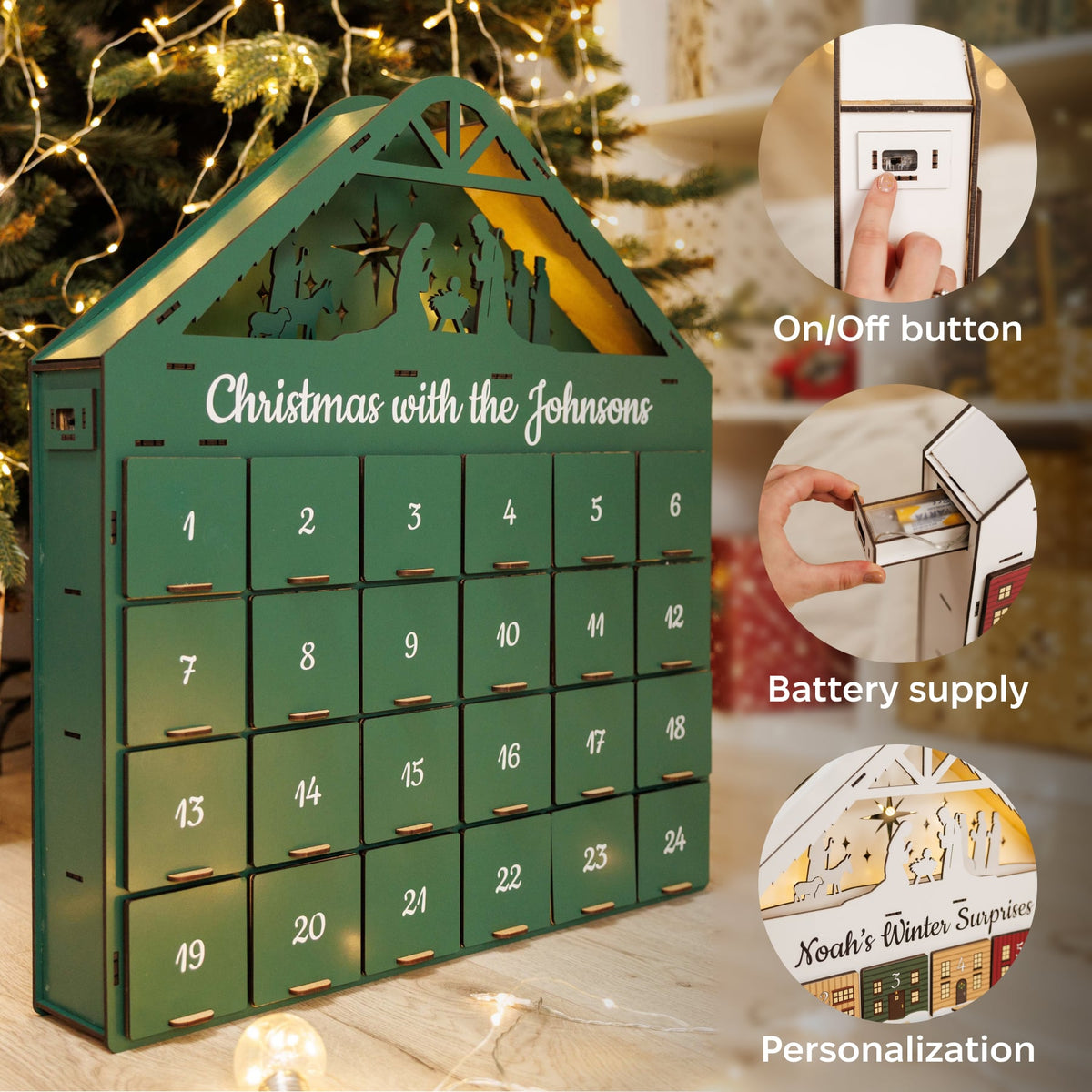 Wooden Christmas Advent Calendar – Green