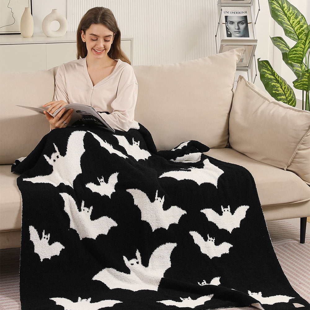 Halloween Bat Patterned Reversible Throw Blanket