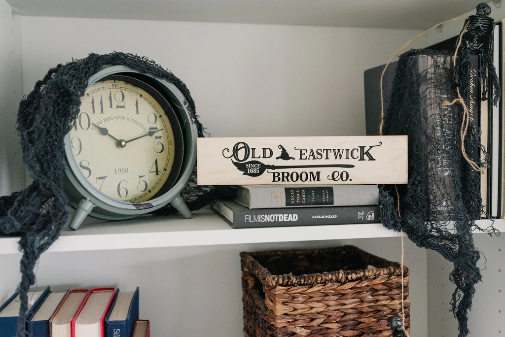 Old Eastwick Broom Co. Wood Sign – Halloween Tiered Tray Decor