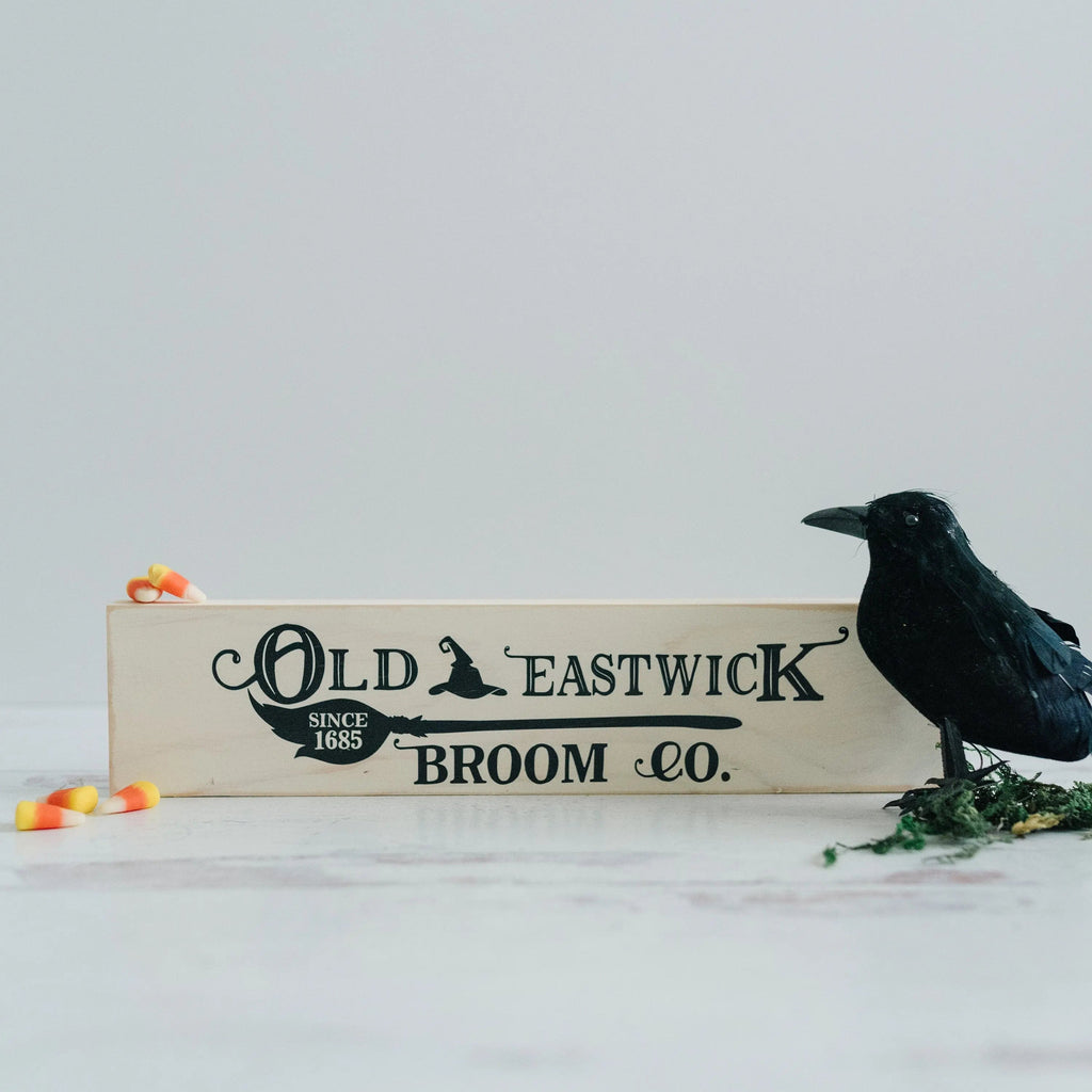 Old Eastwick Broom Co. Wood Sign – Halloween Tiered Tray Decor