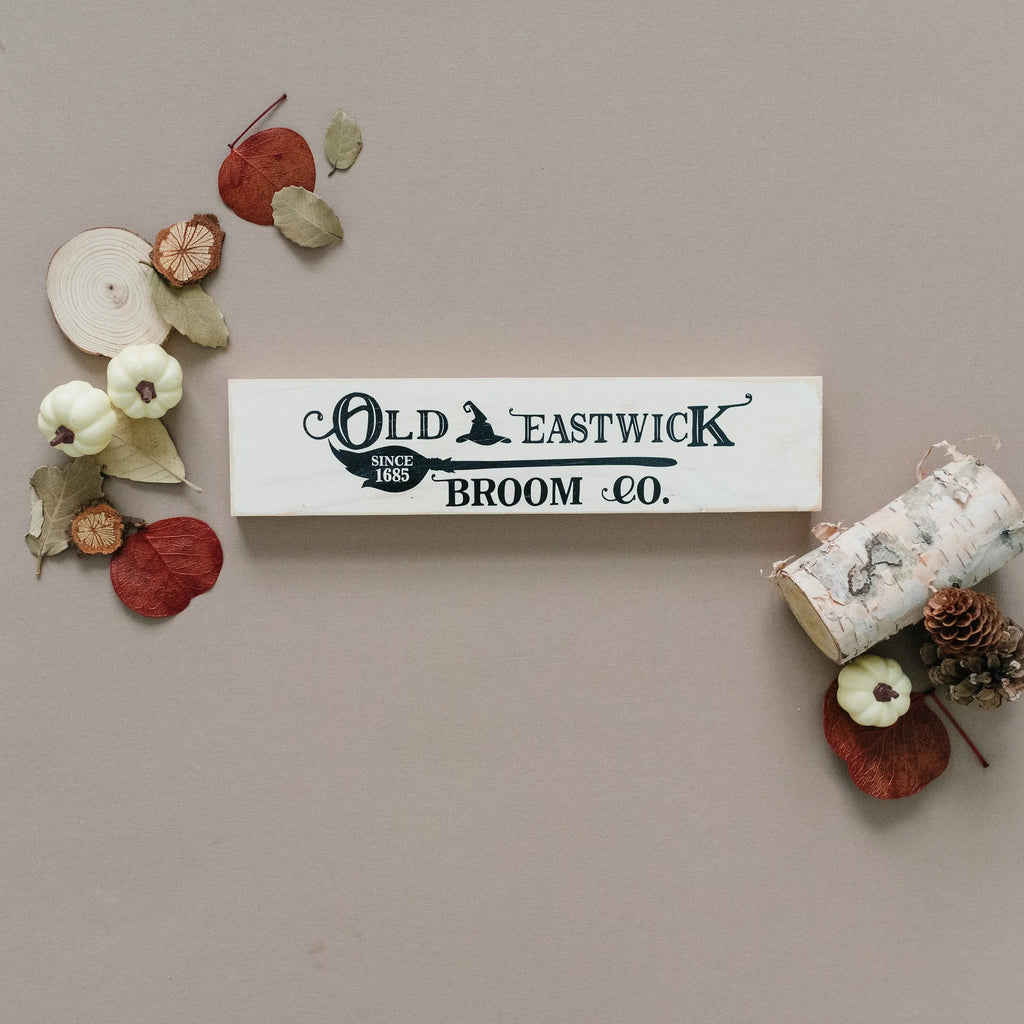 Old Eastwick Broom Co. Wood Sign – Halloween Tiered Tray Decor