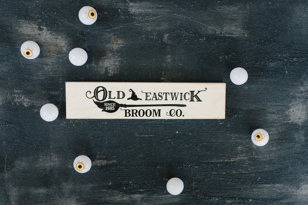 Old Eastwick Broom Co. Wood Sign – Halloween Tiered Tray Decor