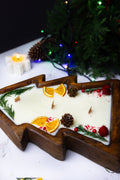 Christmas Tree Wooden Dough Bowl Candle – Large Centerpiece