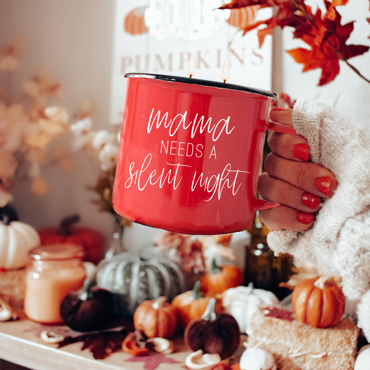 Holiday Candle Mug 16 oz – Reusable Red Metal Mug
