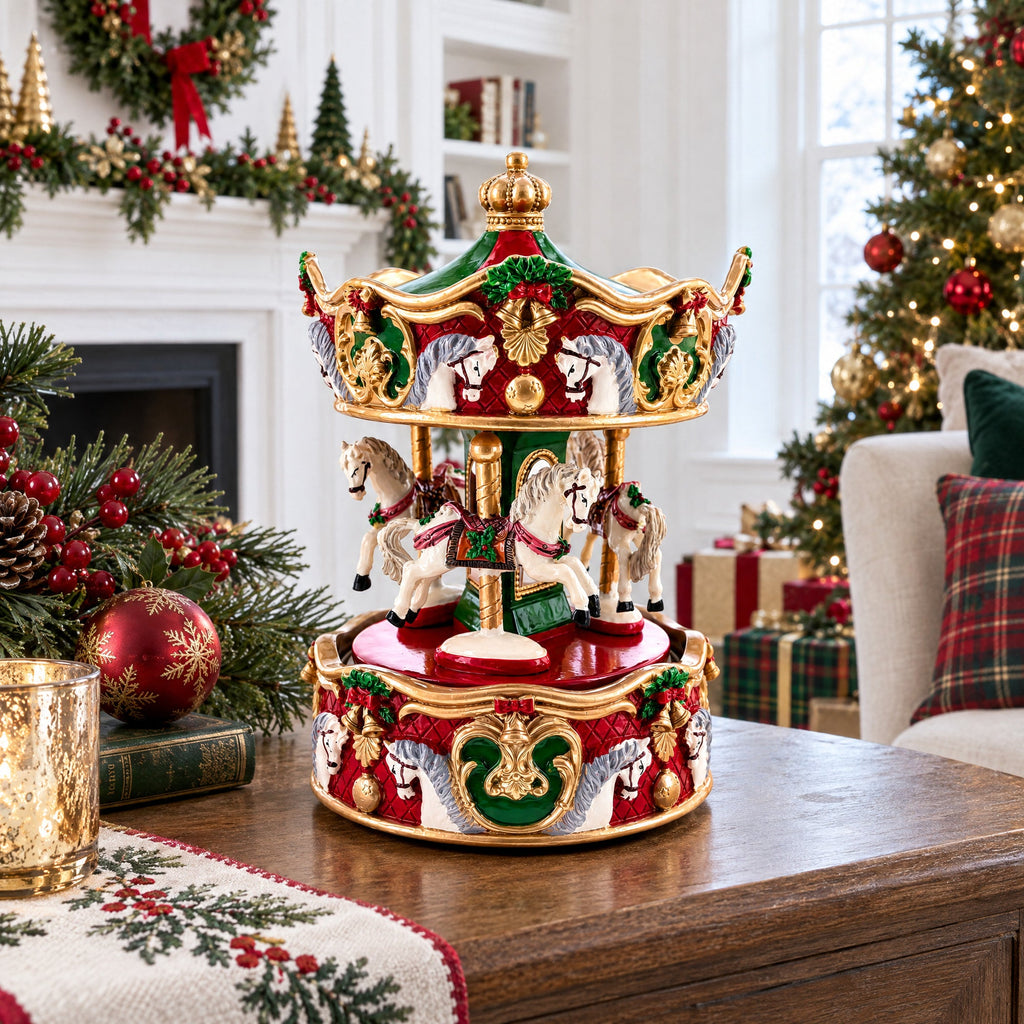 Musical Christmas Carousel Figurine – Rotating Music Box