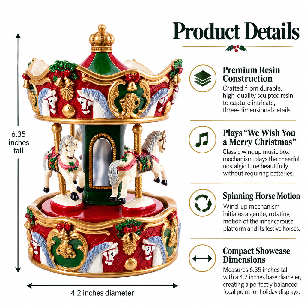 Musical Christmas Carousel Figurine – Rotating Music Box