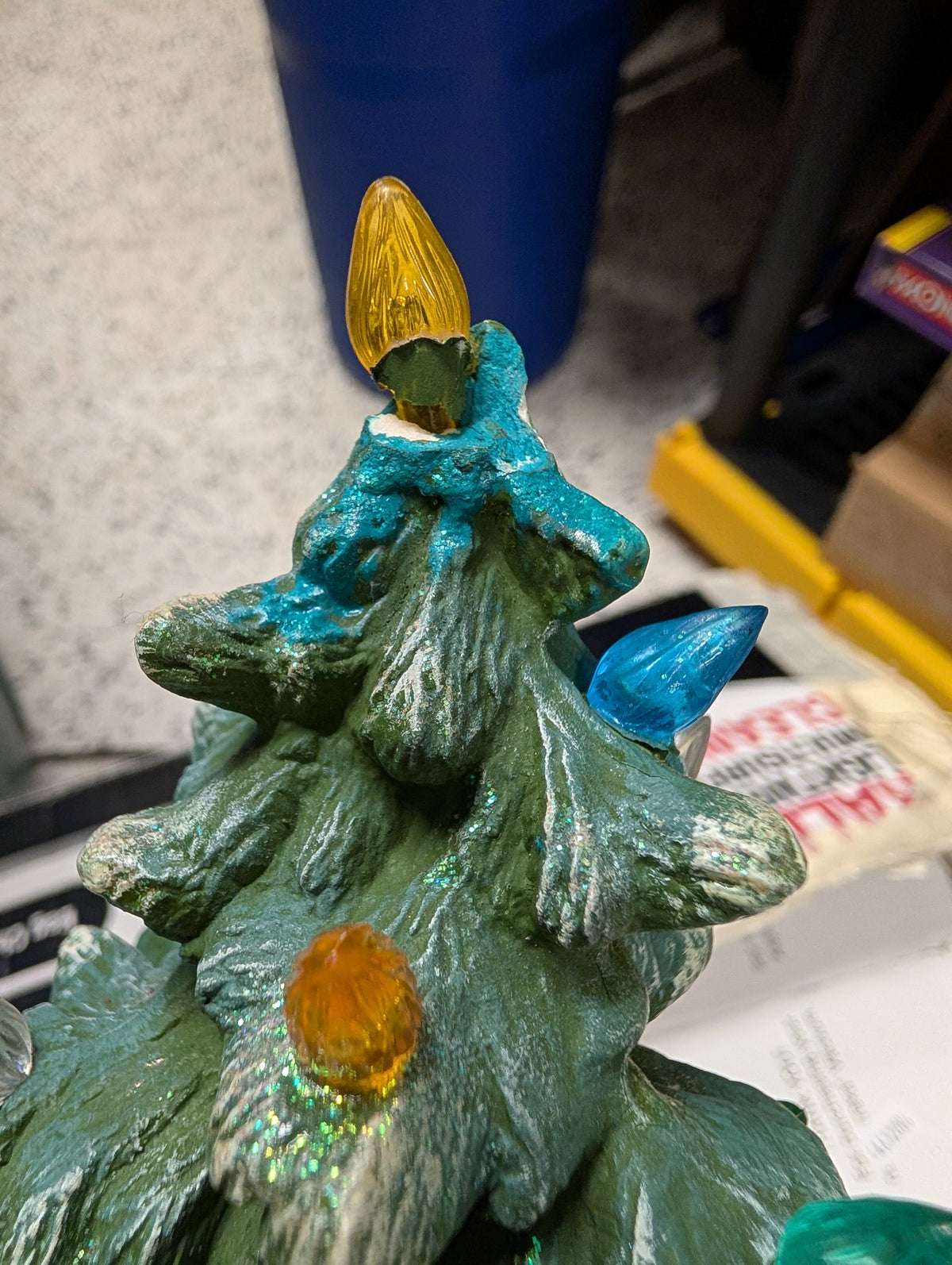Large Ceramic Christmas Tree from Unknown - 1970s-1980s Holiday Decor (Ceramic, Plastic Lighting / Decor, Vintage, Traditional, Green, White, Multicolor)