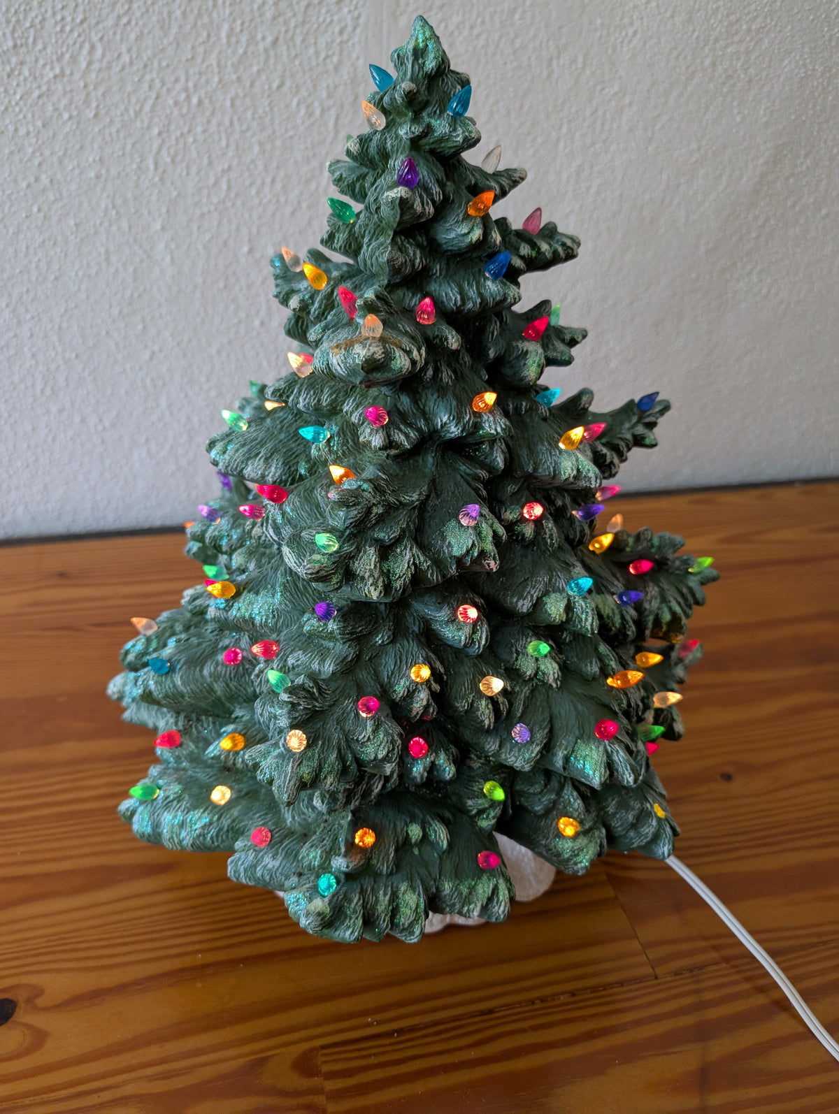 Large Ceramic Christmas Tree from Unknown - 1970s-1980s Holiday Decor (Ceramic, Plastic Lighting / Decor, Vintage, Traditional, Green, White, Multicolor)