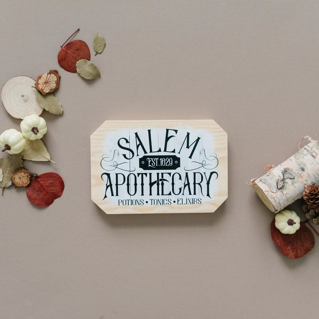 Salem Apothecary Wood Sign – Halloween Shelf & Tiered Tray Decor