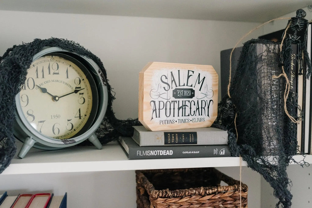Salem Apothecary Wood Sign – Halloween Shelf & Tiered Tray Decor