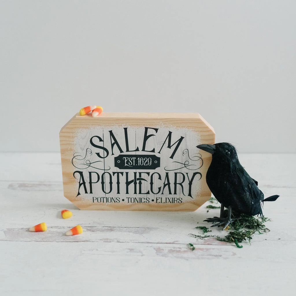 Salem Apothecary Wood Sign – Halloween Shelf & Tiered Tray Decor