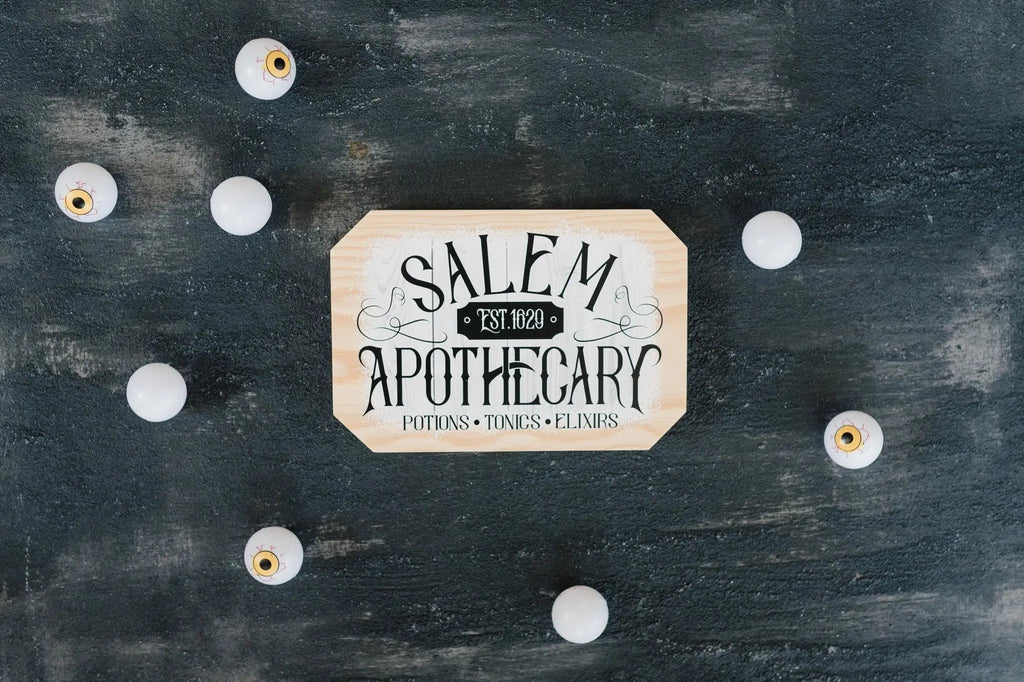 Salem Apothecary Wood Sign – Halloween Shelf & Tiered Tray Decor