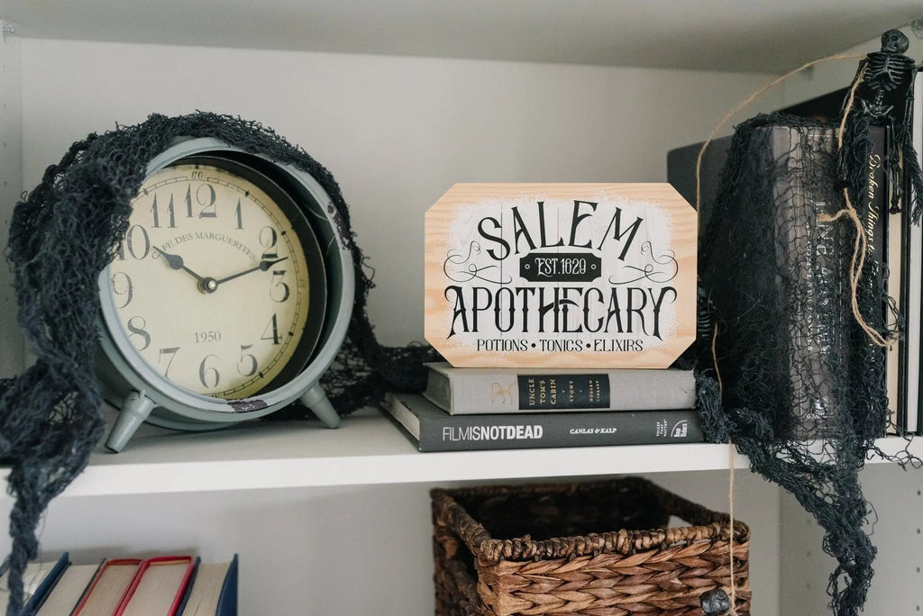 Salem Apothecary Wood Sign – Halloween Shelf & Tiered Tray Decor