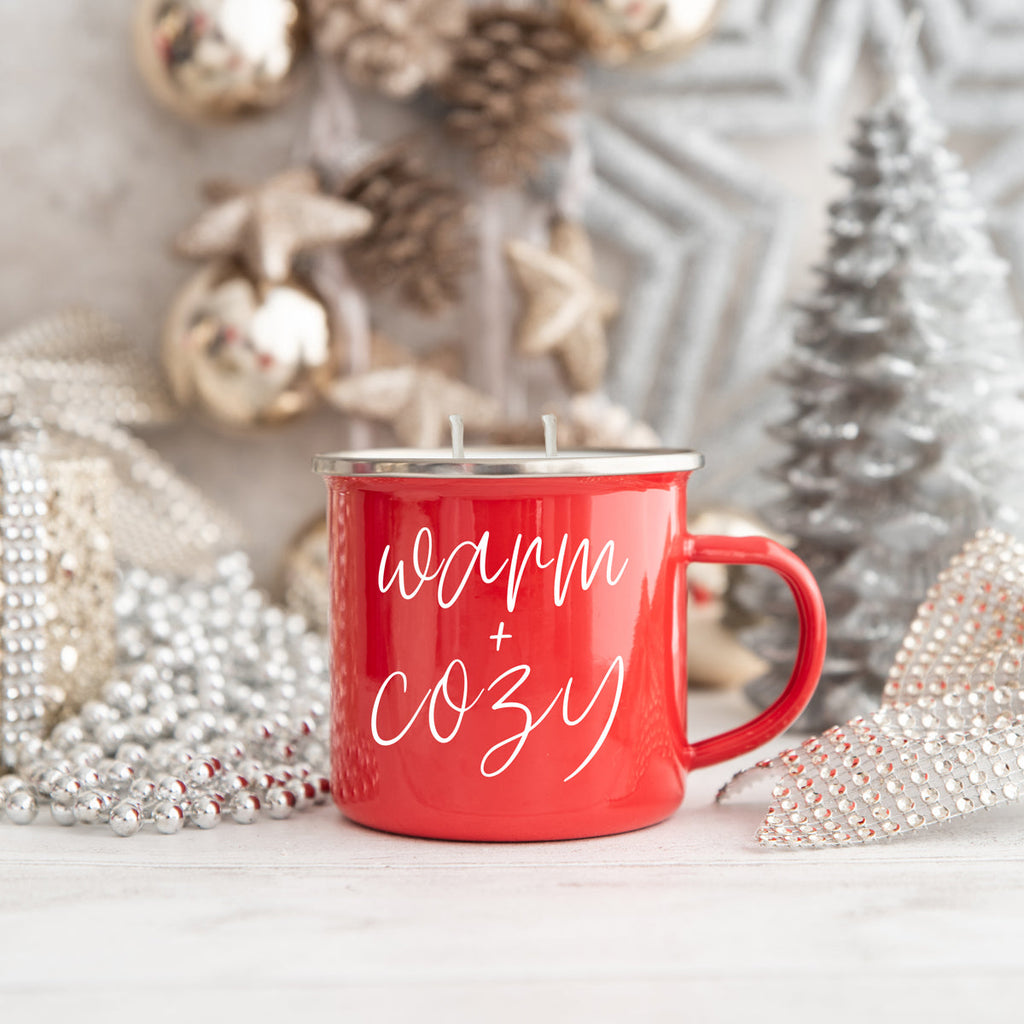 Holiday Candle Mug 16 oz – Reusable Red Metal Mug