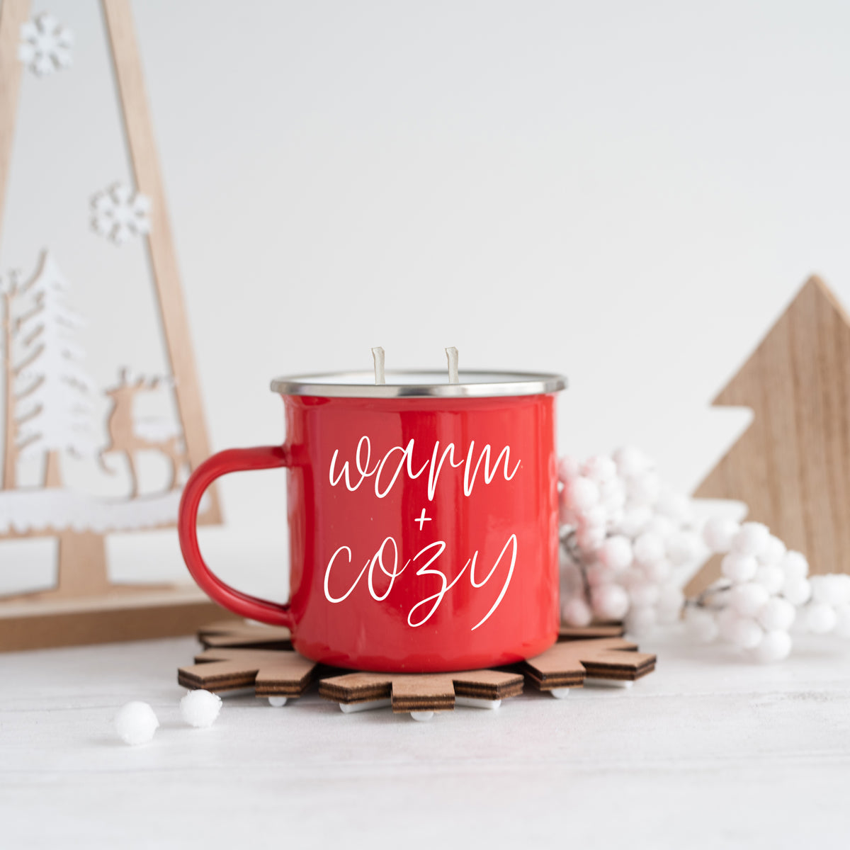 Holiday Candle Mug 16 oz – Reusable Red Metal Mug